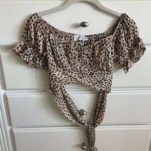 Petal & Pup Brown and White Ruffled Puff Sleeve Blouse